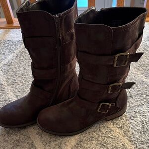 Ruff Hewn Brown Heeled Boots with Buckle Detail